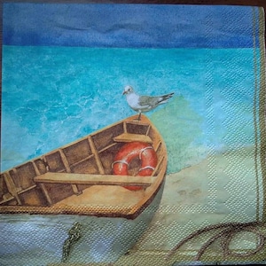 Tovaglioli per decoupage, 4 pezzi, set di 4 tovaglioli di carta, 33x33 cm (13 pollici), tovagliolo - Nave con gabbiano, barca, mare, oceano, tovagliolo