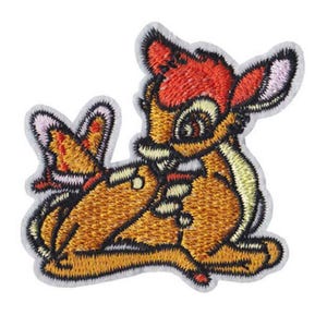 Aplique para planchar de Bambi Doe y mariposa, lindo parche para planchar de animal del bosque, aplicación para planchar para niños, 6 x 5,8 cm