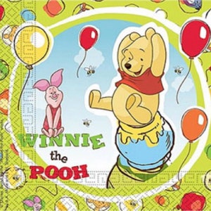 4 serviettes de table pour découpage, lot de 4 serviettes en papier, 33 x 33 cm, serviette de table - Winnie l'ourson et son porcelet avec ballons, ours mignon et cochon, serviette de table