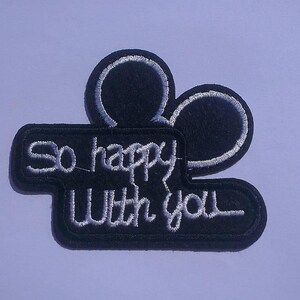 Write So happy with you Aufbügler, Applikation, Aufnäher mit Text, Applikation zum aufbügeln, Aufnäher mit Text, 7,5x6,5 cm