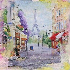 4 serviettes de table pour découpage, lot de 4 serviettes en papier, 33 x 33 cm (13 pouces), serviette de table - Paris, France, tour Eiffel, rue romantique de Paris, serviette