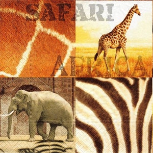 4 tovaglioli per découpage, set di 4 tovaglioli di carta, 33 x 33 cm (13 pollici), tovagliolo, animali da safari, elefanti e giraffe, Africa, tovagliolo
