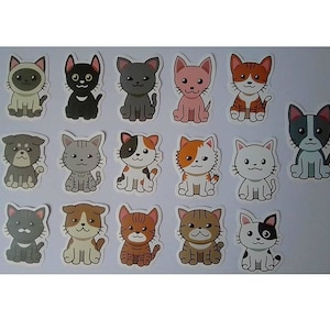 Schattige katten 16-delige stickers, kittens zelfklevende stickers - aan de muur, op de deur, op de tablet, op verschillende objecten