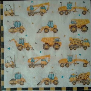 4-delige servetten voor decoupage, set van 4 papieren servetten, 33 x 33 cm, servet - bouwmachines, kinderservet