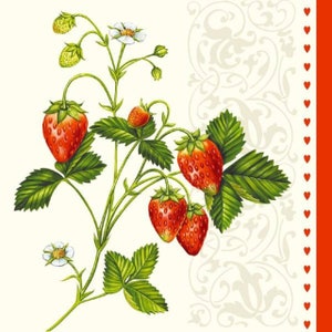 4 tovaglioli per découpage, set di 4 tovaglioli di carta, 33 x 33 cm (13 pollici), tovagliolo, fragole, fragole ai frutti rossi, tovagliolo