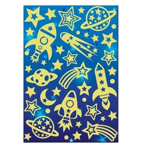 Adesivi luminosi Space and Rockets in the Dark, adesivi autoadesivi 18 x 13 cm - sul muro, sulla porta, sul tablet, su vari oggetti