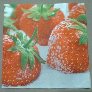 Tovaglioli per decoupage da 4 pezzi, set di 4 tovaglioli di carta, 33x33 cm (13 pollici), tovagliolo - Fragole, Fragole ai frutti rossi, Tovagliolo