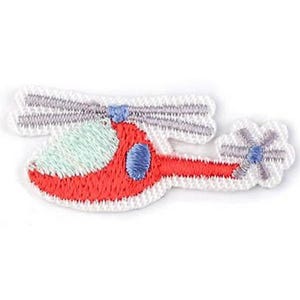 May include: Red and blue embroidered helicopter patch with gray blades.