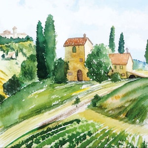 4 Stück Decoupage Servietten, 4er Set Papierservietten, 33x33cm, Serviette - Toskana, Toscania, Landschaft mit Gehöft, Land, Serviette