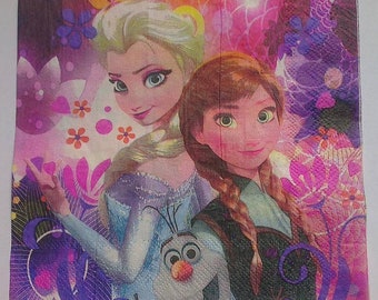4 unidades de guardanapos decoupage, conjunto de 4 guardanapos de papel, 33x33cm, guardanapo - Frozen (Elsa, Anna, Olaf), guardanapo infantil