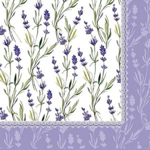 4 Stück Decoupage Servietten, 4er-Set Papierservietten, 33x33cm, Serviette - Lavendel, Lila Blumen, Serviette