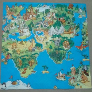4 Stück Decoupage Servietten, 4er Set Papierservietten, 33x33cm, Serviette - Kinder Weltkarte, lustige Bilder, Serviette