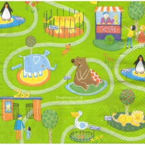 4 servilletas de decoupage, Juego de 4 servilletas de papel, 33 x 33 cm (13 pulgadas), Servilleta: ZOO, Animales del ZOO, Servilleta de dibujos animados para niños, Servilleta