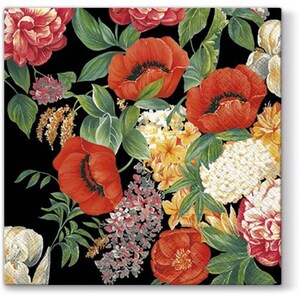 4 serviettes de table pour découpage, lot de 4 serviettes en papier, 33 x 33 cm (13 pouces), serviette de table - Fleurs, coquelicots dans un bouquet de fleurs, serviette