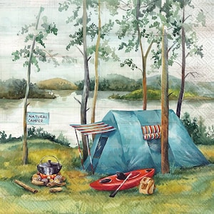 4pcs Servilletas Decoupage, Juego de 4 Servilletas de Papel, 33x33cm (13 pulgadas), Servilleta - Camping en la Naturaleza, Camper Natural, Serviette
