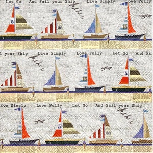 Tovaglioli per decoupage da 4 pezzi, set di 4 tovaglioli di carta, 33x33 cm (13 pollici), tovagliolo - Barche a vela, navi, tovagliolo