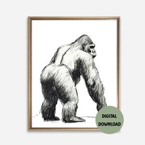 Funny Gorilla Line Art Digital Print | Bold Animal Poster Download | Quirky Jungle Wall Art | Modern Gorilla Drawing | Instant Decor