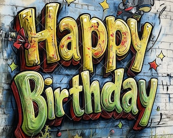 Graffiti Happy Birthday Clipart: Urban Style Graphics (JPG Digital Download)