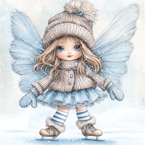 Patinage sur glace féerique fantaisiste pour enfant de 10 JPG – Illustration fantastique hivernale enchanteresse, parfaite pour les impressions, les travaux manuels et les projets numériques.