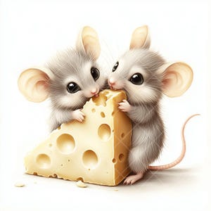 10 cliparts adorables bébés souris - deux petites souris mignonnes grignotant du fromage - fichiers JPG haute résolution pour travaux manuels, projets numériques