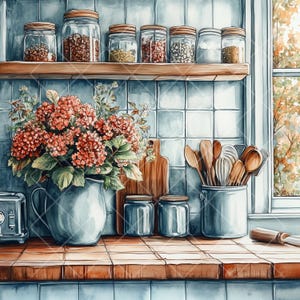 Cuisine de ferme rustique, 18 cliparts JPG avec charme vintage et accents floraux, clipart cuisine, art nostalgique, charme campagnard, ustensiles de cuisine