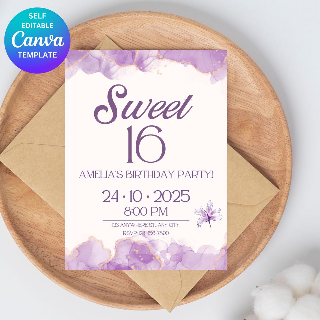 Sweet 16 Birthday Invitation Template, Canva, Instant Download,elegant