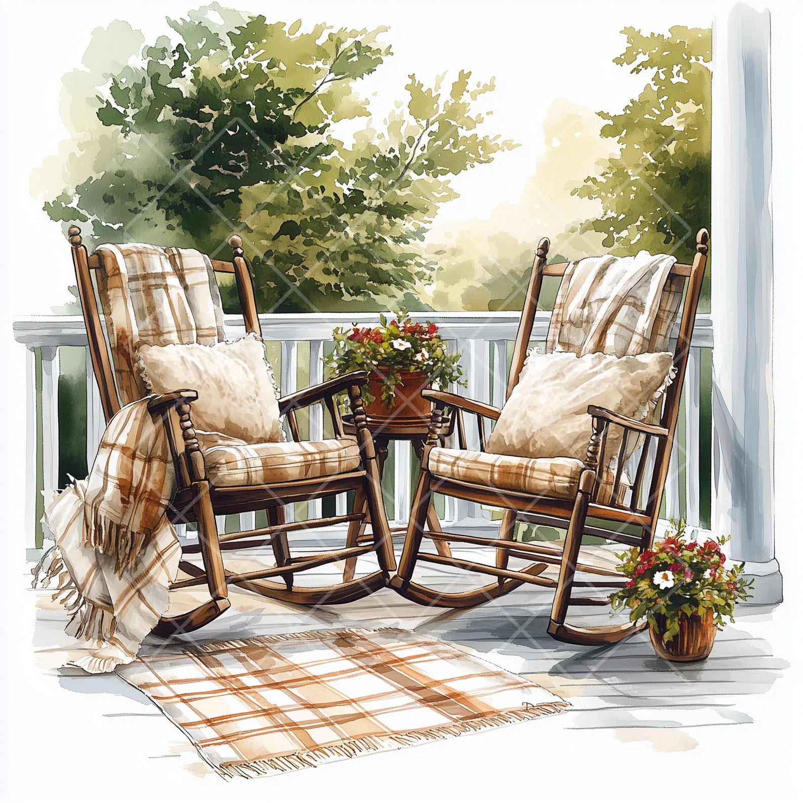 Watercolor Rocking Chair Clipart: Cozy Porch Illustrations (JPG Digital ...