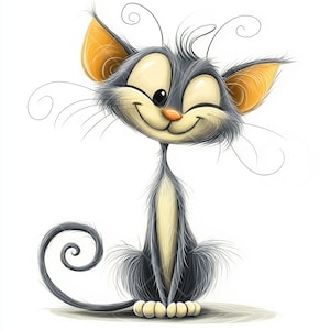 17 JPG's van grillige katten eigenzinnige kat illustraties, aquarel clipart JPG, ongewenste journaling, plakboek, kaarten maken, digitale download,