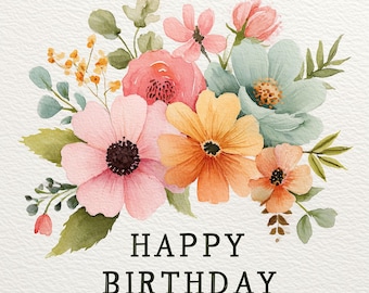 Lot de cliparts anniversaire floral aquarelle : motifs floraux imprimables (téléchargement numérique)