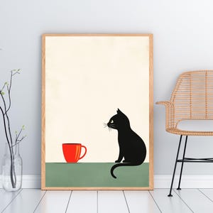 Retro Cat Coffee Wall Art | Modern Wall Decor | Office Bedroom Decoration| Unique Cozy Print,coffee lover art,home wall decor, kitchen decor