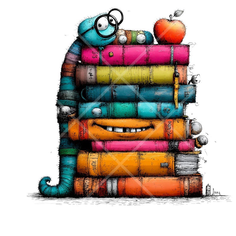 26 Whimsical Bookworm Clipart Set PNG, Book Monsters, Reading Worm ...