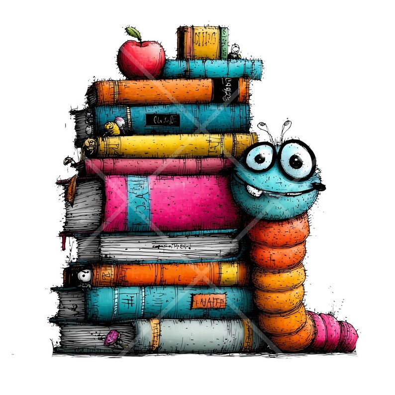26 Whimsical Bookworm Clipart Set PNG, Book Monsters, Reading Worm ...