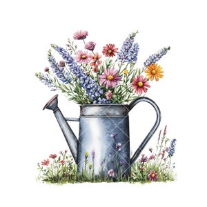 Beau arrosoir floral 10 cliparts - Aquarelle imprimable, PNG de haute qualité, téléchargement immédiat pour travaux manuels et journaux,