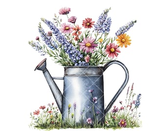 Conjunto de clipart de regador floral: PNGs de aquarela (download digital)
