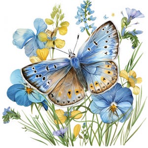 12 Clipart di farfalle di fiori, Clip Art di farfalle, JPG di alta qualità, Clipart di acquerelli, Diario spazzatura, Download digitale, Farfalla floreale,