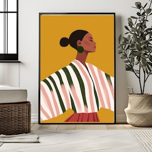 Elegant Woman Digital Art - Modern Minimalist Woman Portrait,  Black Woman Print –   Contemporary Digital Download,  Abstract Woman,