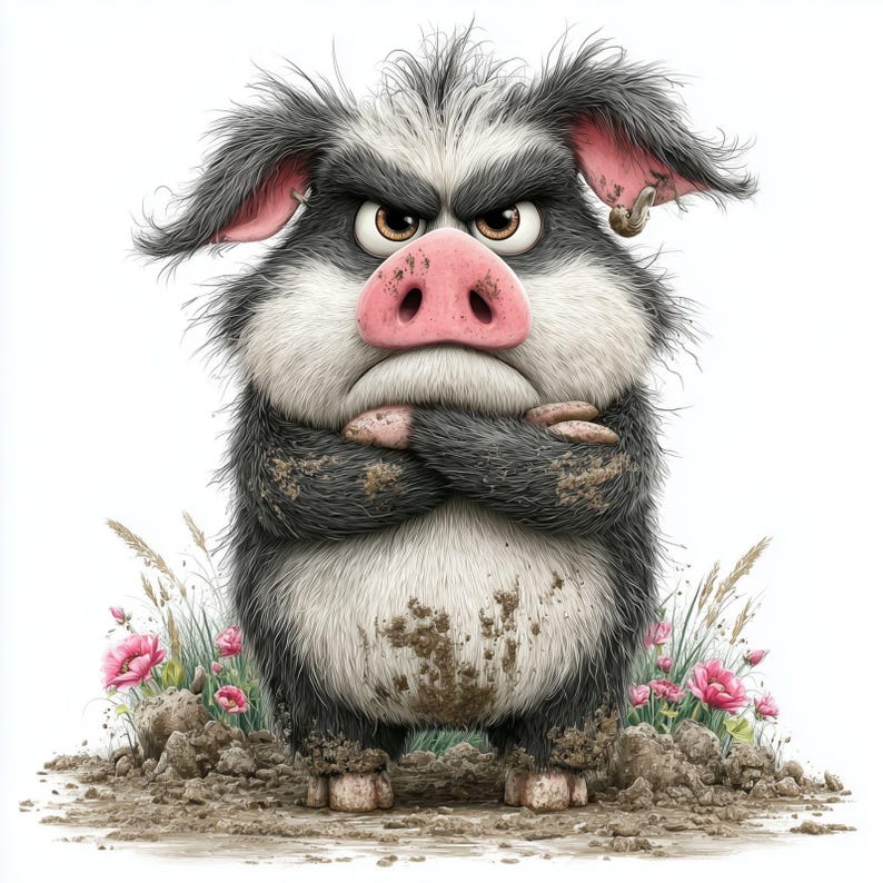 Grumpy Farm Animals Clipart Bundle 24 JPG Watercolor , Rustic Clipart ...