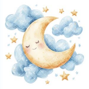 Imágenes prediseñadas de luna linda, imágenes de luna minimalista bohemia, 12 imágenes prediseñadas de acuarela, archivos JPG imprimibles, manualidades de papel, descarga digital, luna para guardería