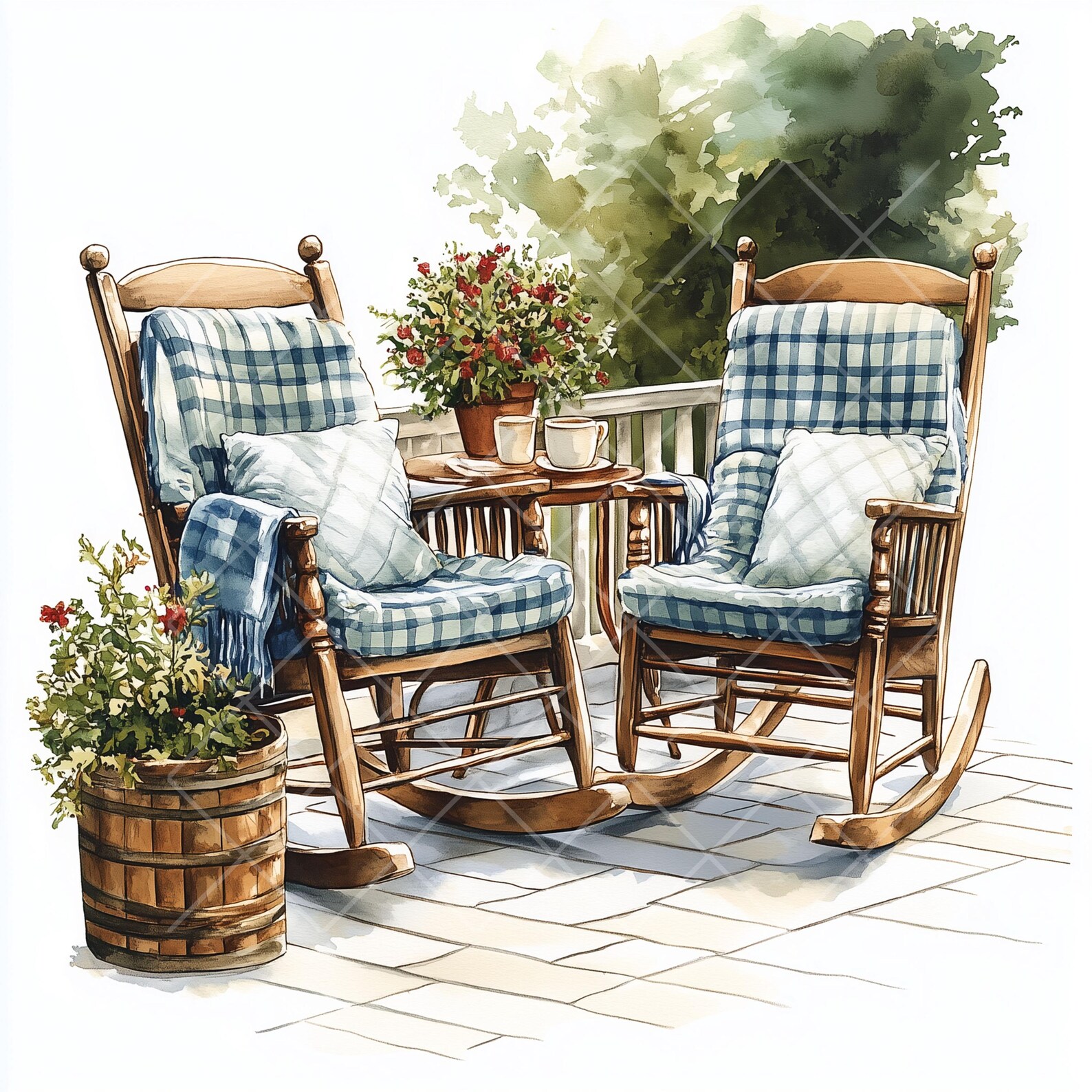 Watercolor Rocking Chair Clipart: Cozy Porch Illustrations (JPG Digital ...
