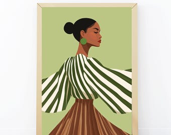 Elegante vrouw kunstafdruk: minimalistische mode-illustratie (digitale download)