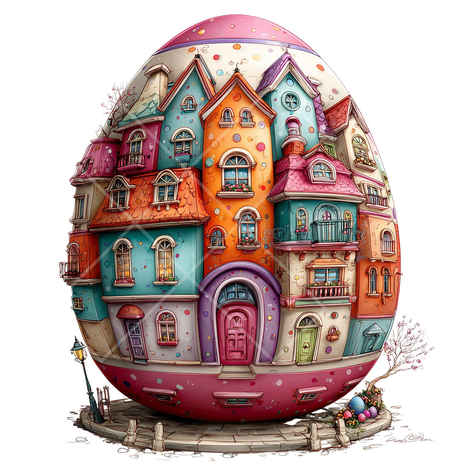 Whimsical Easter Egg House Clipart Set, 18 PNG Fairy Egg Houses, Cute