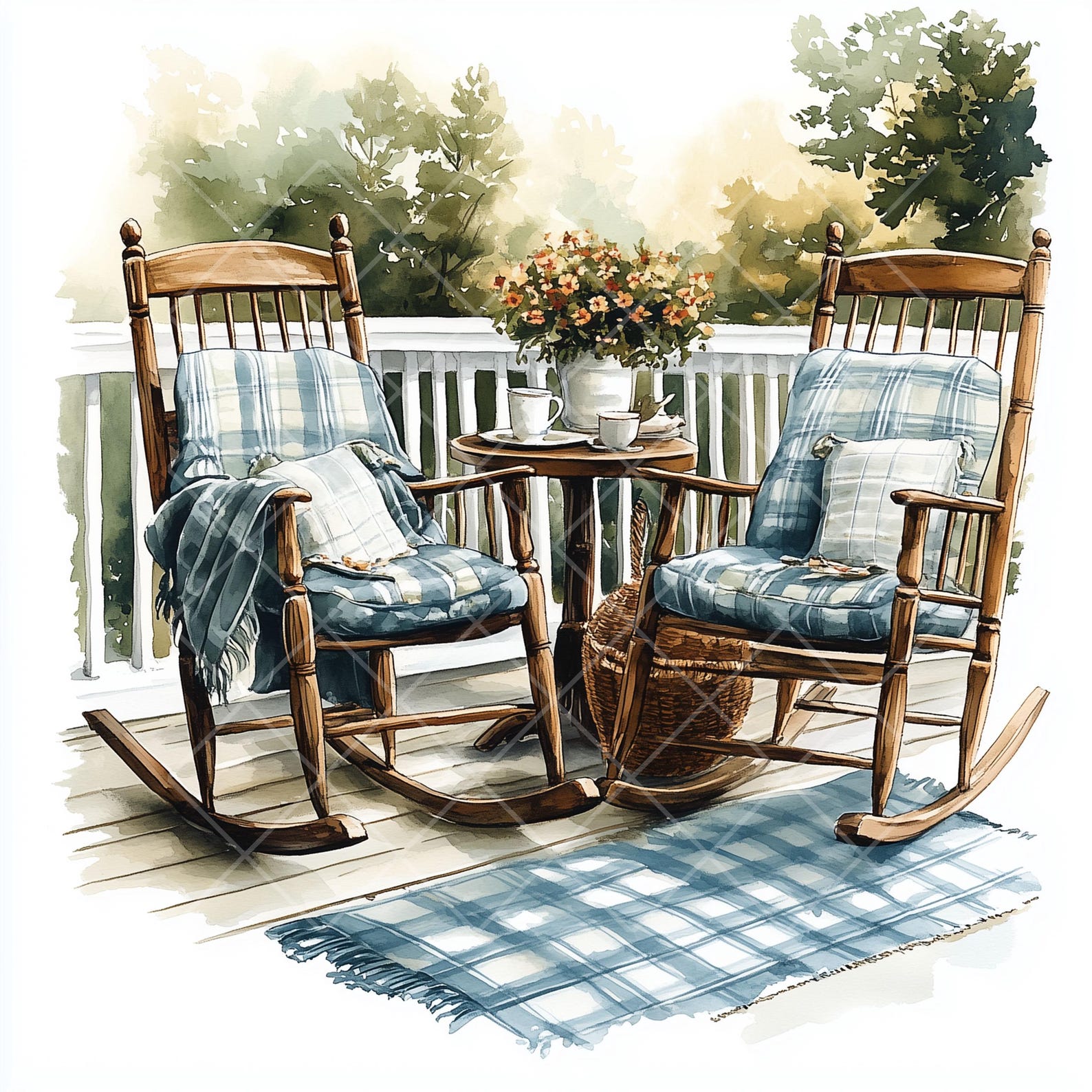 Watercolor Rocking Chair Clipart: Cozy Porch Illustrations (JPG Digital ...