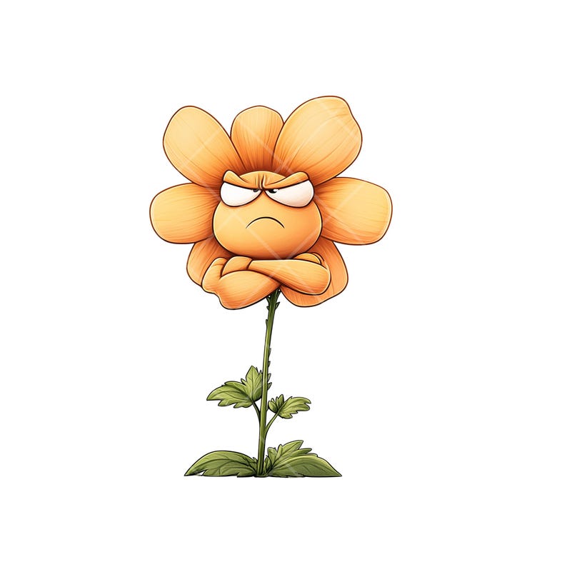 Grumpy Flower Funny Angry Flowers Clipart: PNG Cartoon Graphics (digital Download ...