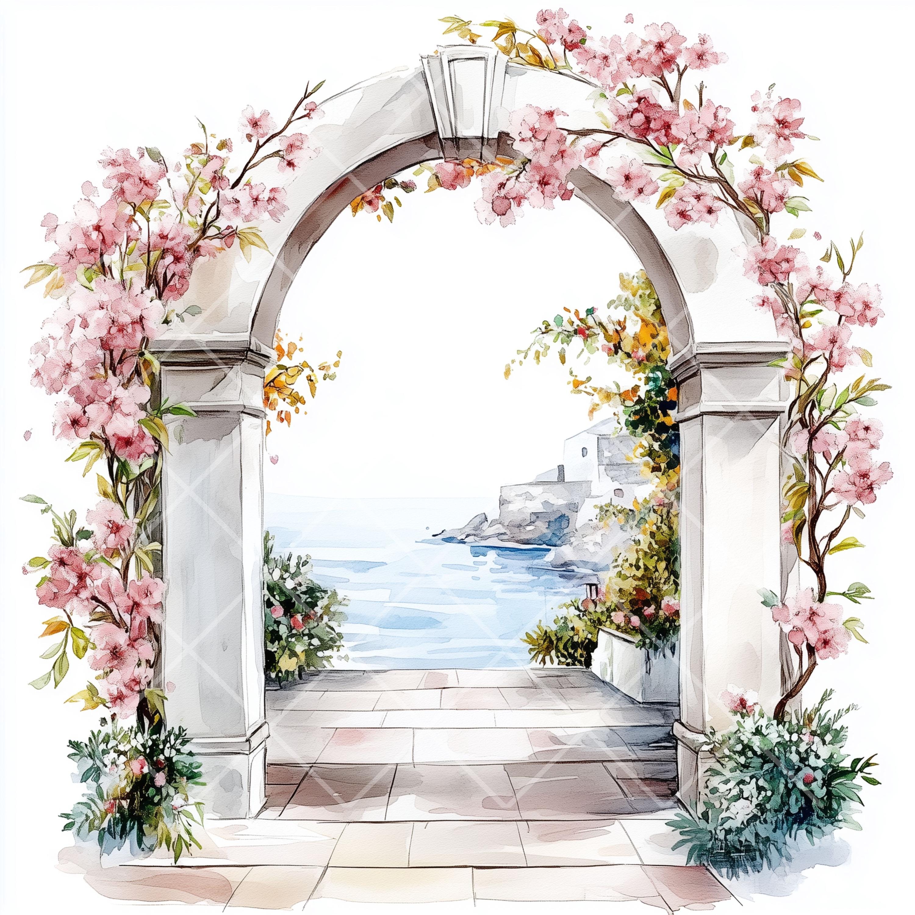 花のアーチの水彩画：ヨーロッパのイラスト（JPGファイル16枚） - Etsy