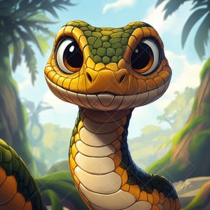 10 ClipArt JPG – Illustrazione di simpatici serpenti della giungla – fauna selvatica esotica, Set di ClipArt di Rettili in stile cartone animato, animali tropicali, atmosfera tropicale,