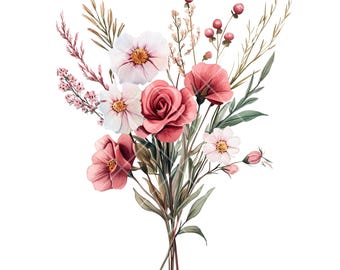 Watercolor Wildflower Bouquet Clipart: PNG Floral Designs (Digital Download)