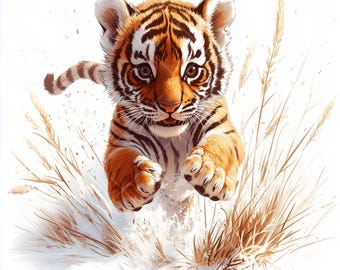 Clipart de cachorro de tigre: Ilustración de animal de la selva para decoración infantil (Descarga digital)