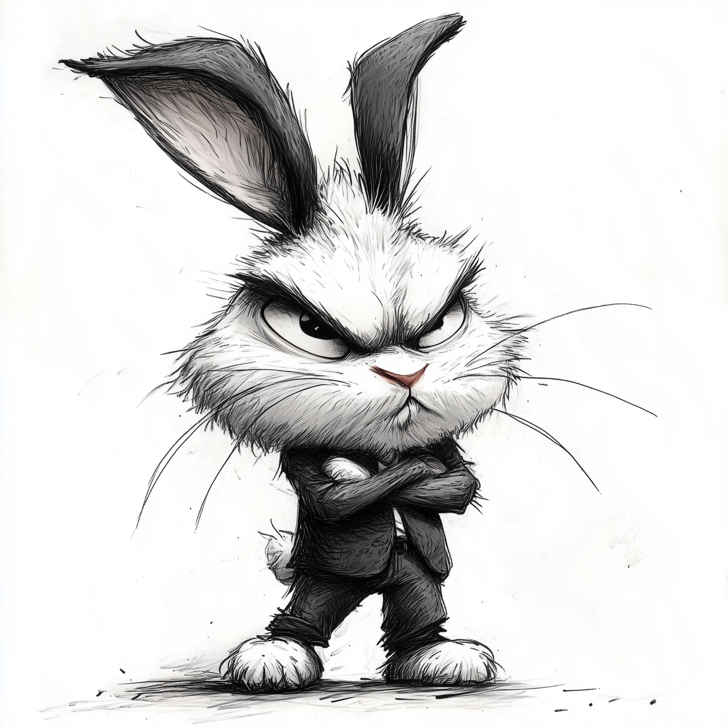 Grumpy Bunny With Roses Grumpy Bunny Clipart Set: Watercolor Angry Rabbit Illustration (digital ...