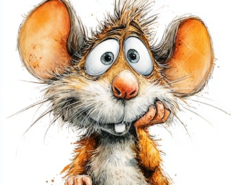 Cute crazy Mouse Watercolor Clipart Set – 10 JPG Digital Download
