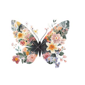 Floral Butterfly Clipart – 15 PNG Elements – Boho Butterflies & Flowers – High Quality Transparent Background Graphics